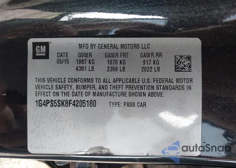 2015 Buick Verano Leather Group из США, поврежденный, VIN 1G4PS5SK8F4205180